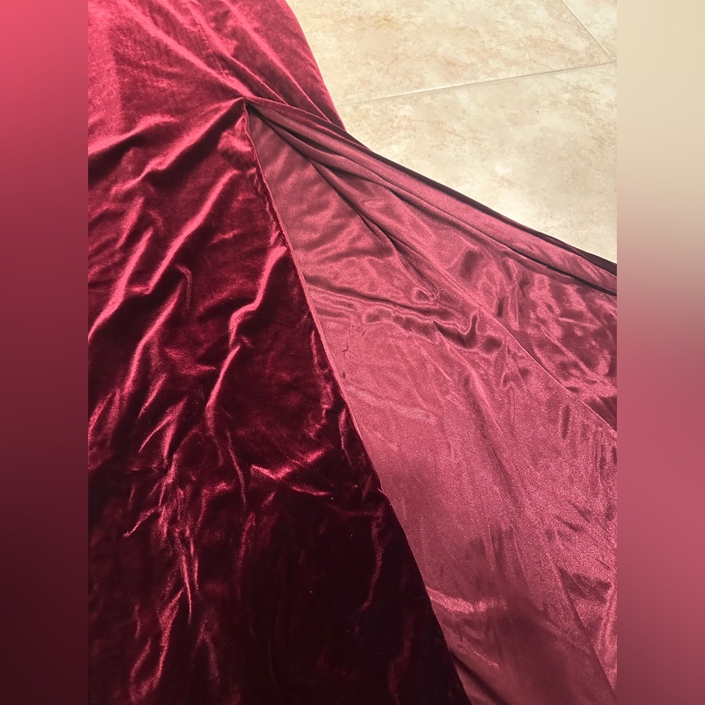 Revelry Deep Burgundy Velvet Cross Back Gown - Picture 2 of 4